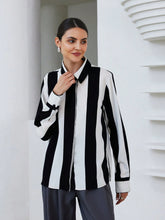 Modichic Women's Elegant Commuter Chic Random Striped Versatile Long Sleeve Blouse, Fall